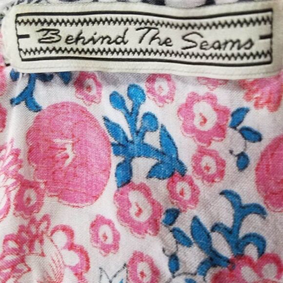Behind the Seams Red/Blue Boho Bat Wing Peasant Top ck measurements - Picture 2 of 11